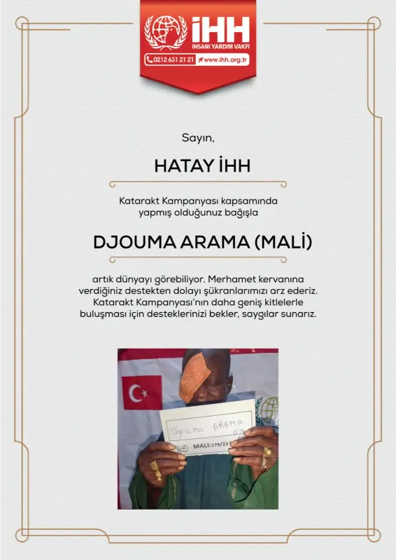 Onurlandırma sertifikası — Bağışçımız adına