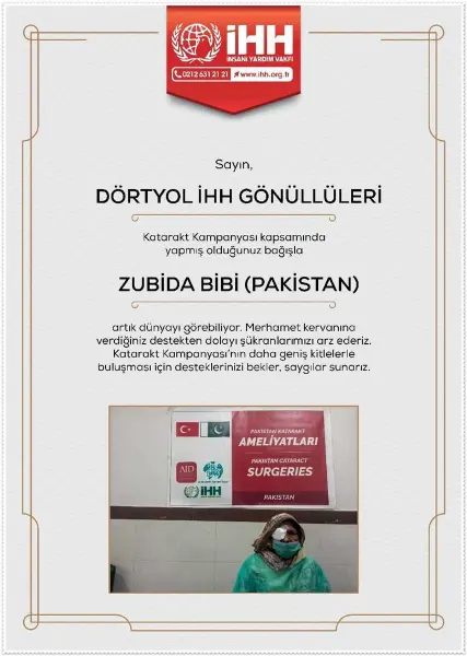 Onurlandırma sertifikası — Bağışçımız adına