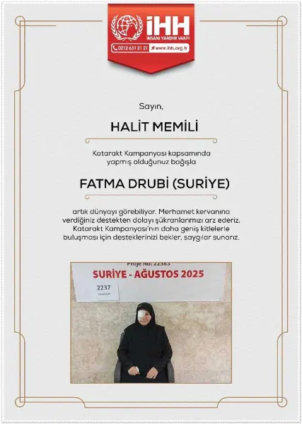 Onurlandırma sertifikası — Bağışçımız adına