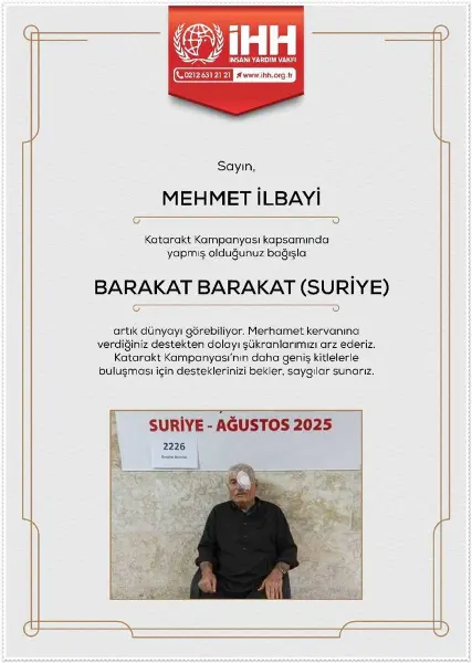 Onurlandırma sertifikası — Bağışçımız adına
